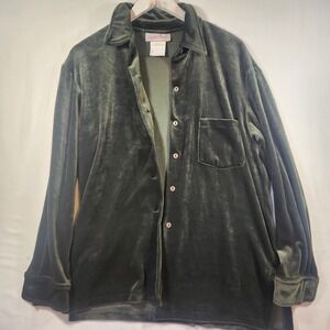 Vintage Kristen Reigh Womens forest Green Velvet Button Down‎ Shirt jewel tone